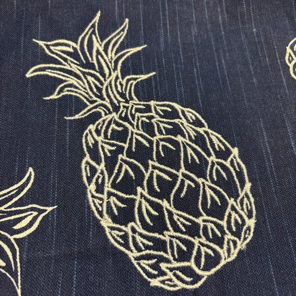 Table Runner Embroidered Pineapples White & Blue Contemporary Padded 14x71